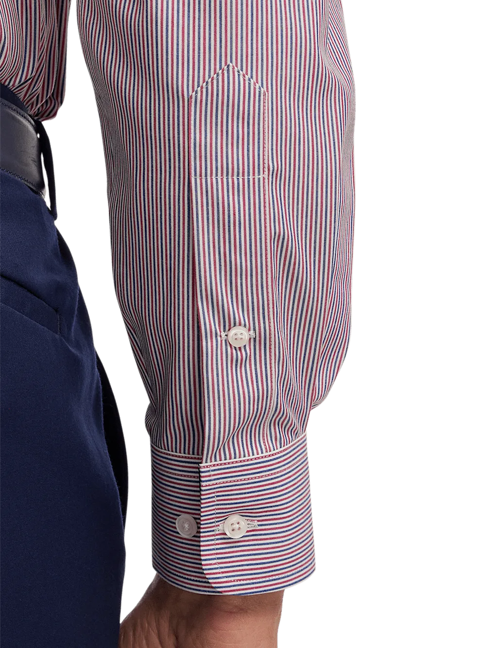 Non-Iron Cotton Stripe Dress Shirt With Contrast Trim - Red