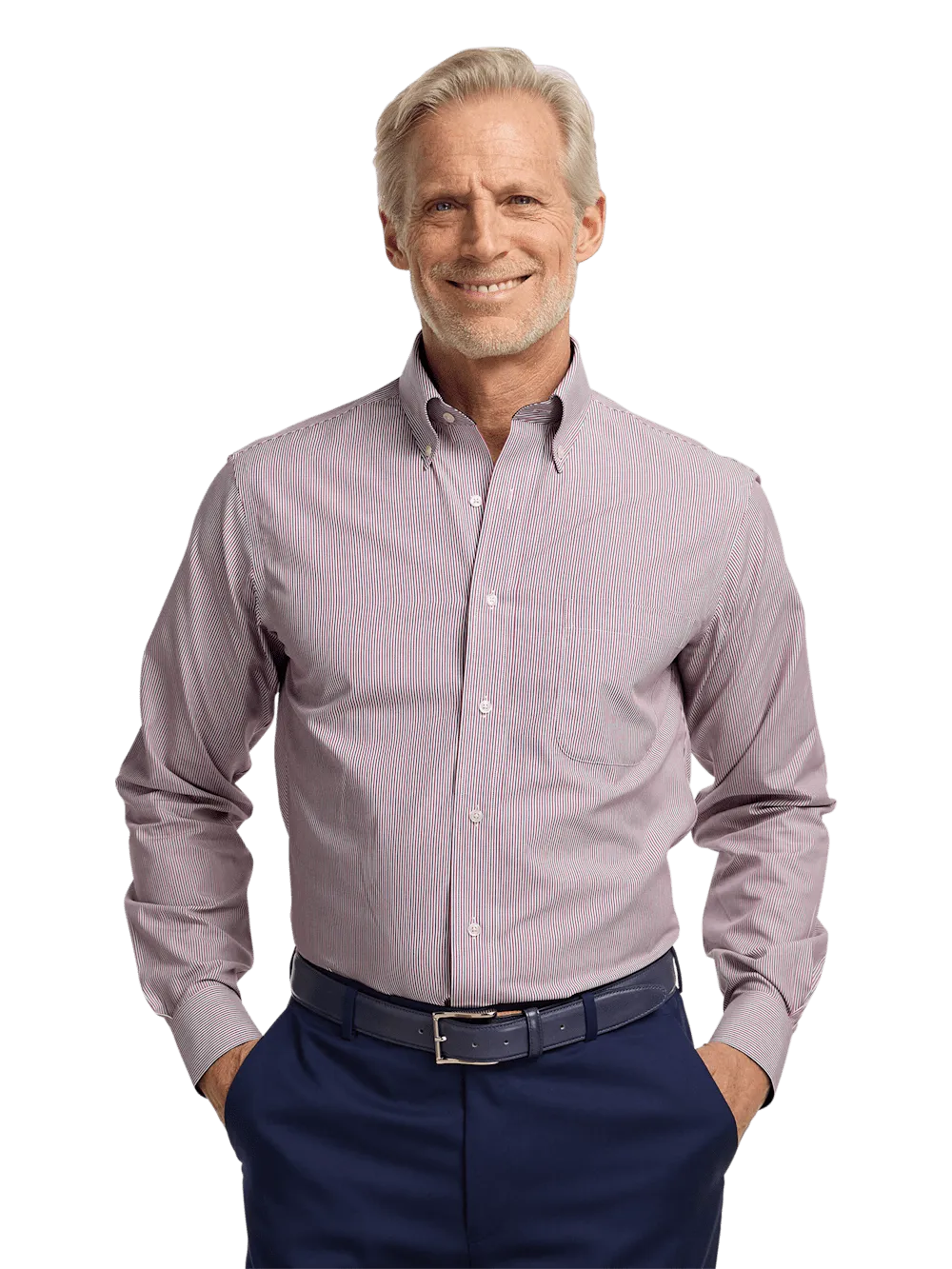 Non-Iron Cotton Stripe Dress Shirt With Contrast Trim - Red