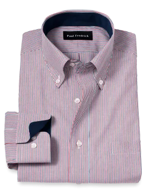 Non-Iron Cotton Stripe Dress Shirt With Contrast Trim - Red