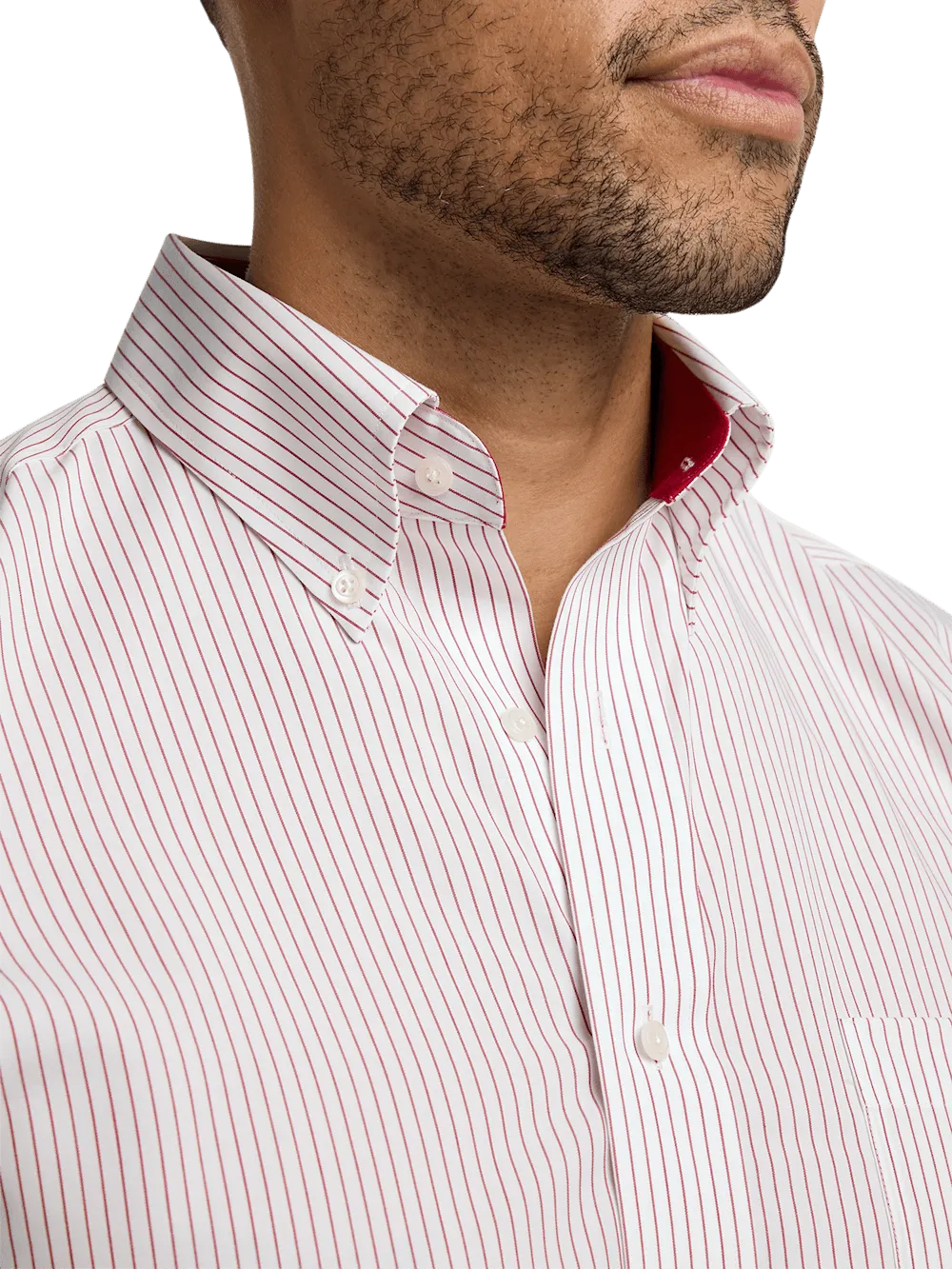 Non-Iron Cotton Stripe Dress Shirt With Contrast Trim - Red