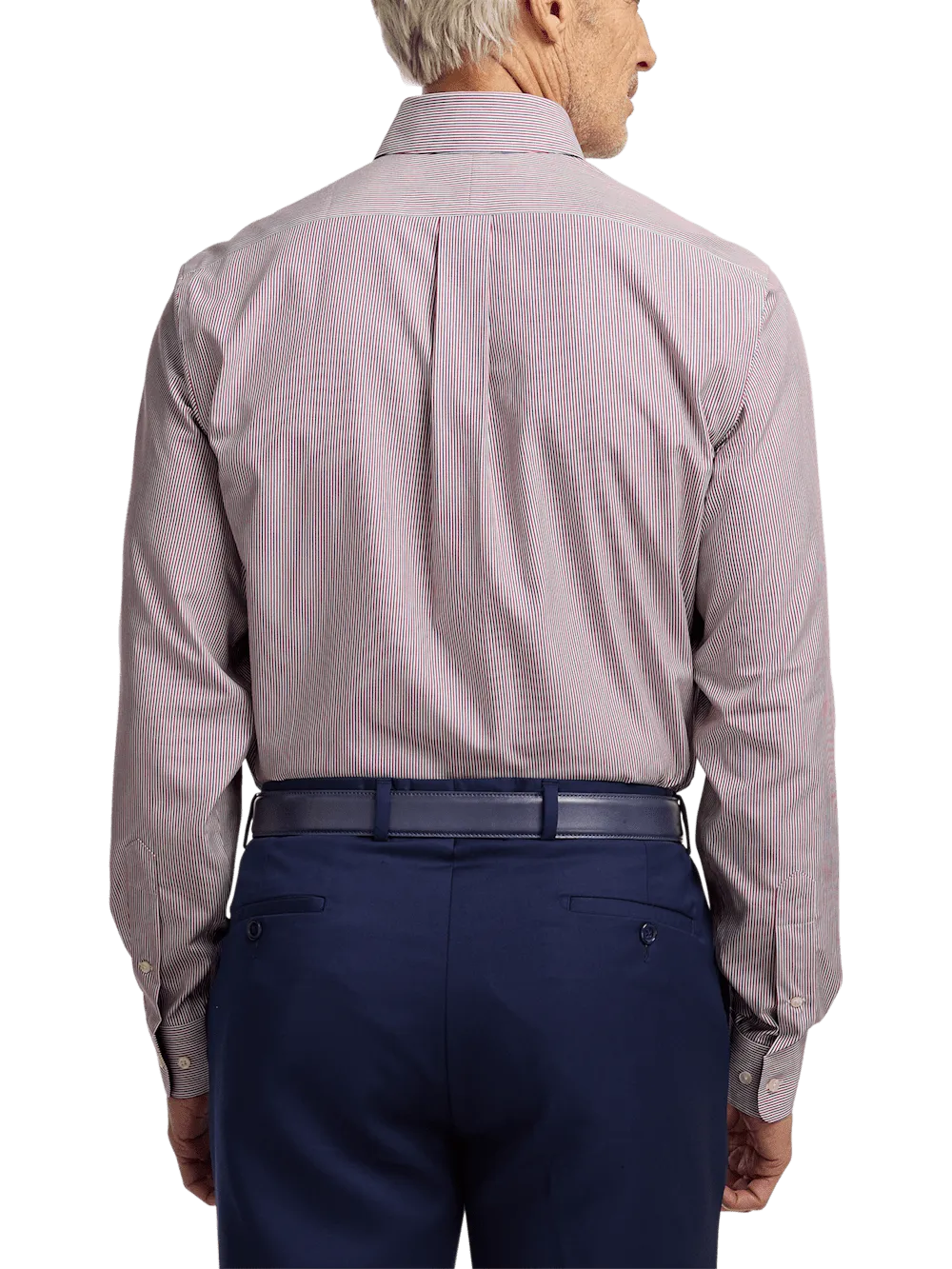 Non-Iron Cotton Stripe Dress Shirt With Contrast Trim - Red