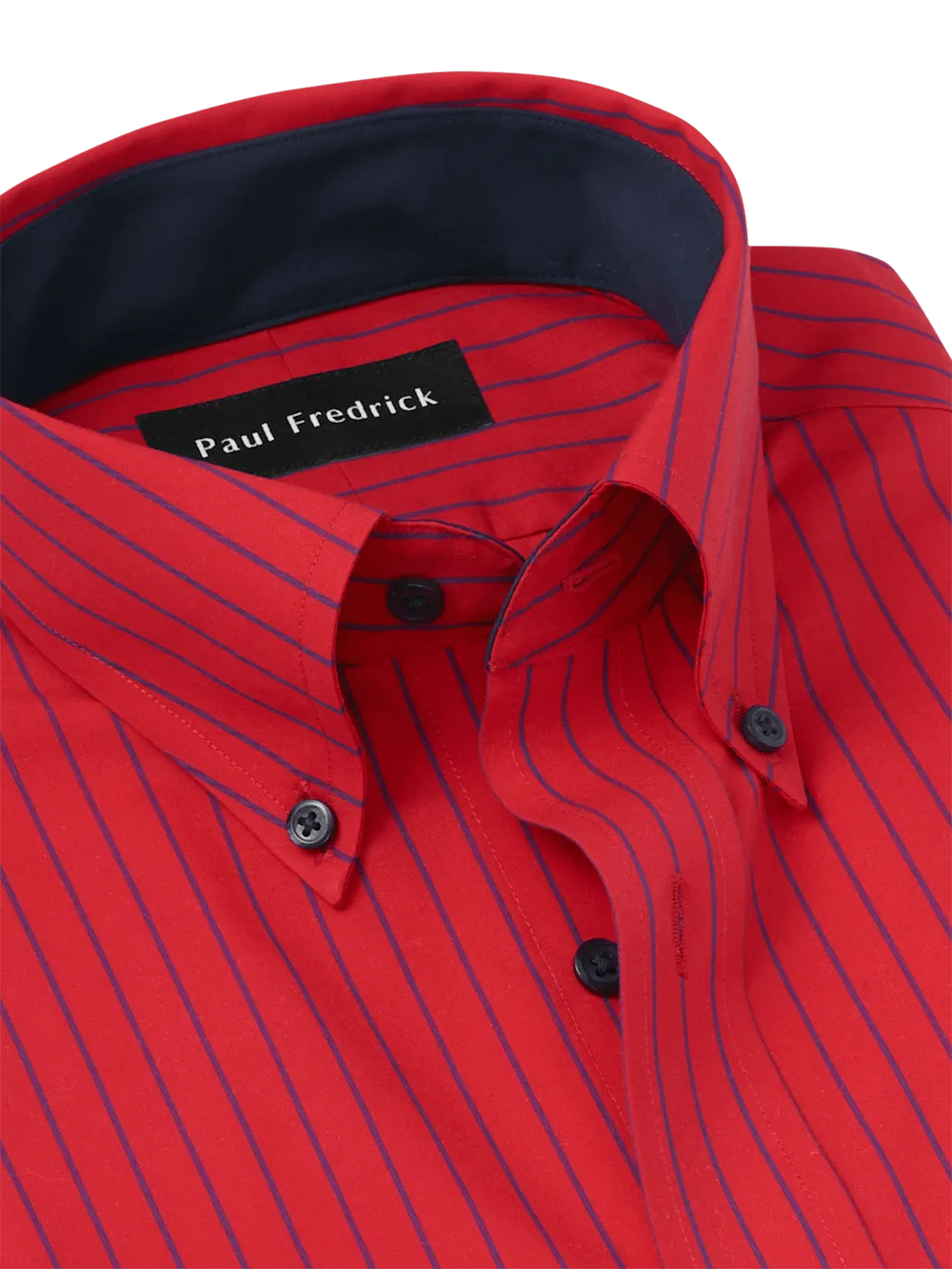 Non-Iron Cotton Stripe Dress Shirt With Contrast Trim - Red