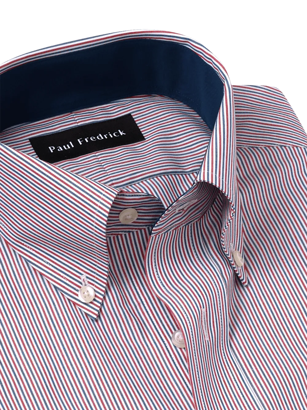 Non-Iron Cotton Stripe Dress Shirt With Contrast Trim - Red