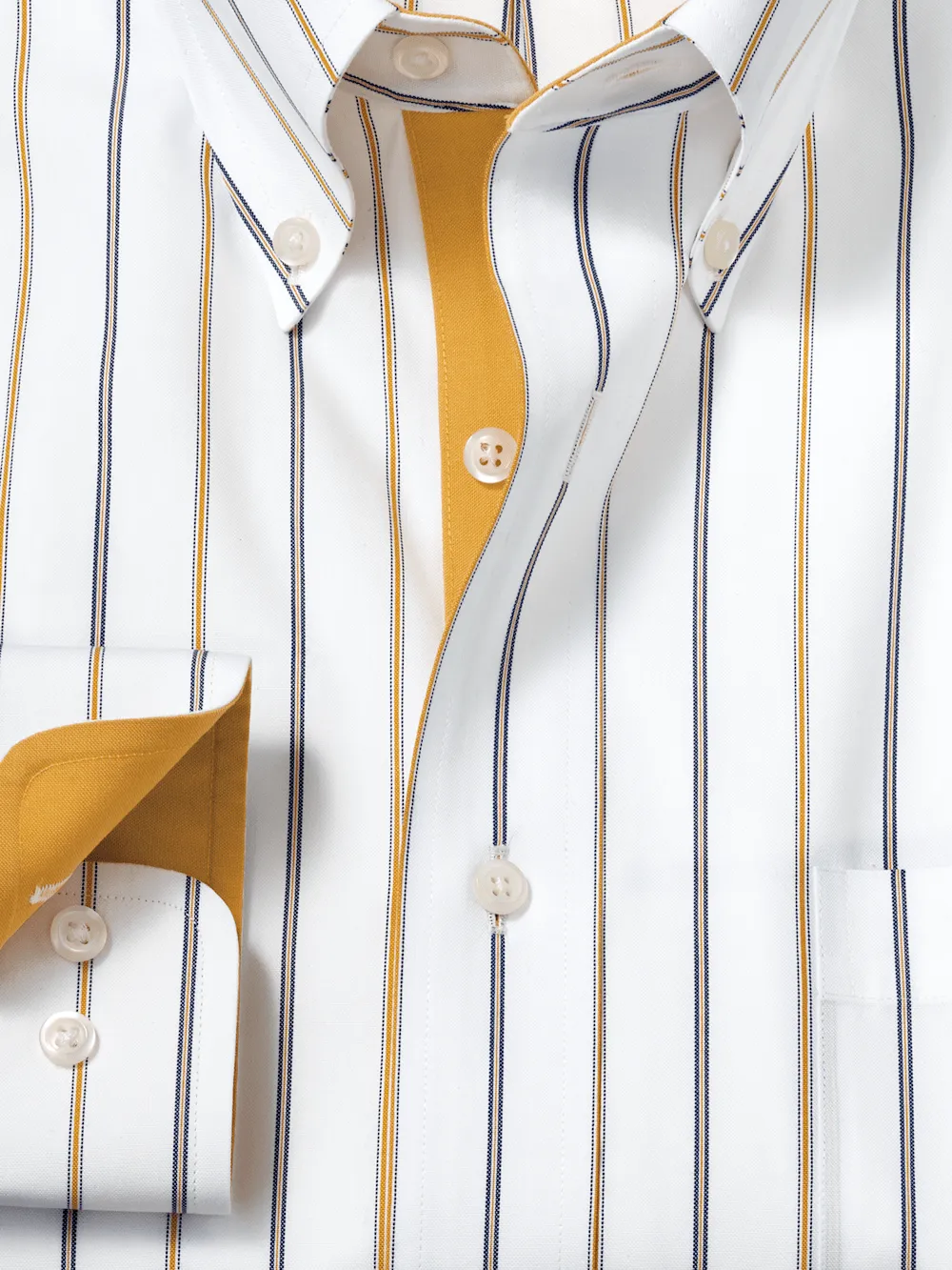 Non-Iron Cotton Stripe Dress Shirt With Contrast Trim - White/brown