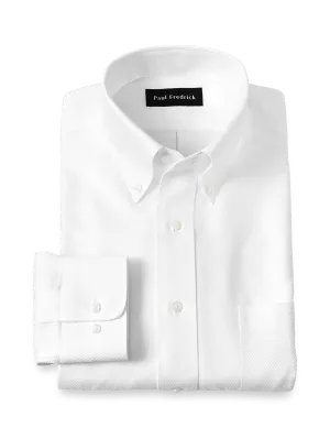 Non-Iron Cotton Twill Button Down Collar Dress Shirt - White