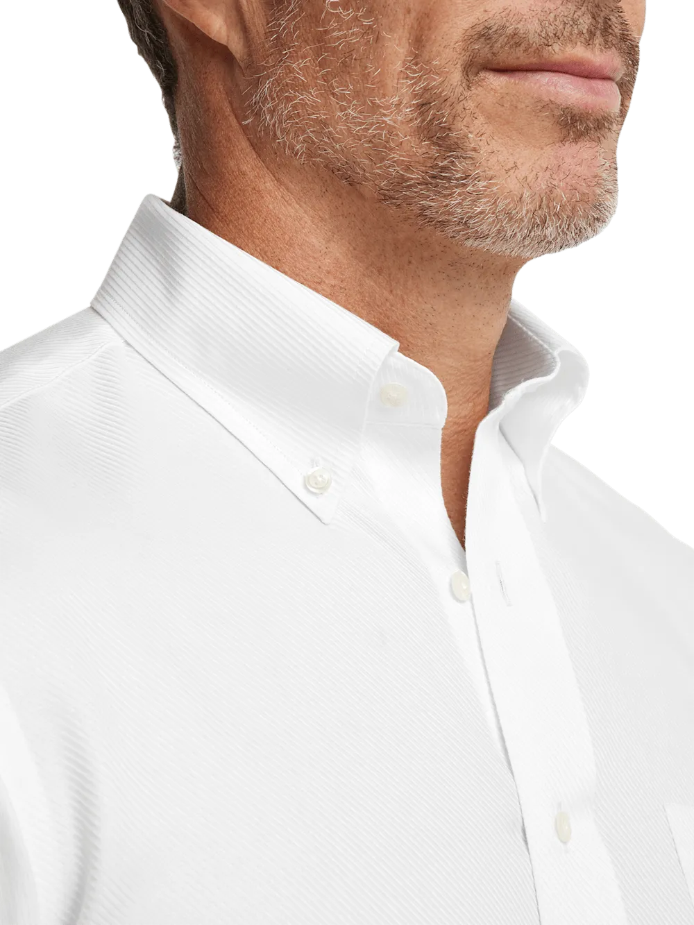 Non-Iron Cotton Twill Button Down Collar Dress Shirt - White