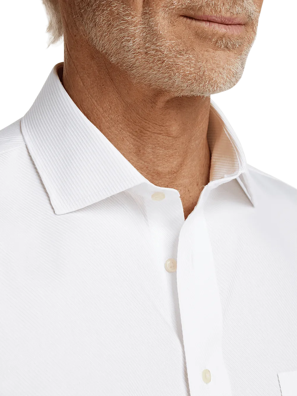 Non-Iron Cotton Twill Spread Collar Dress Shirt - White