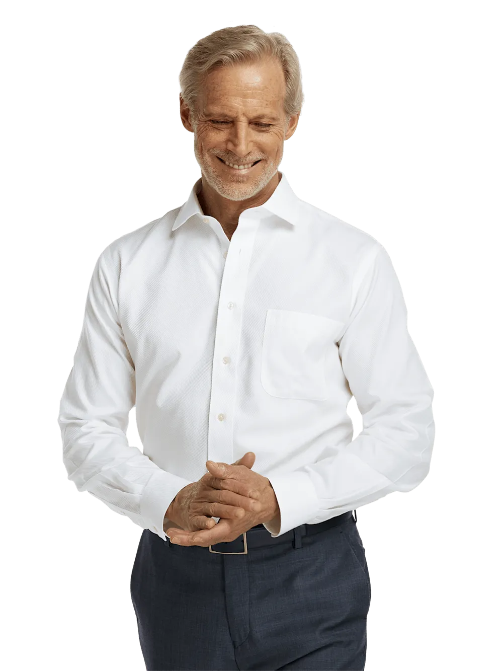 Non-Iron Cotton Twill Spread Collar Dress Shirt - White