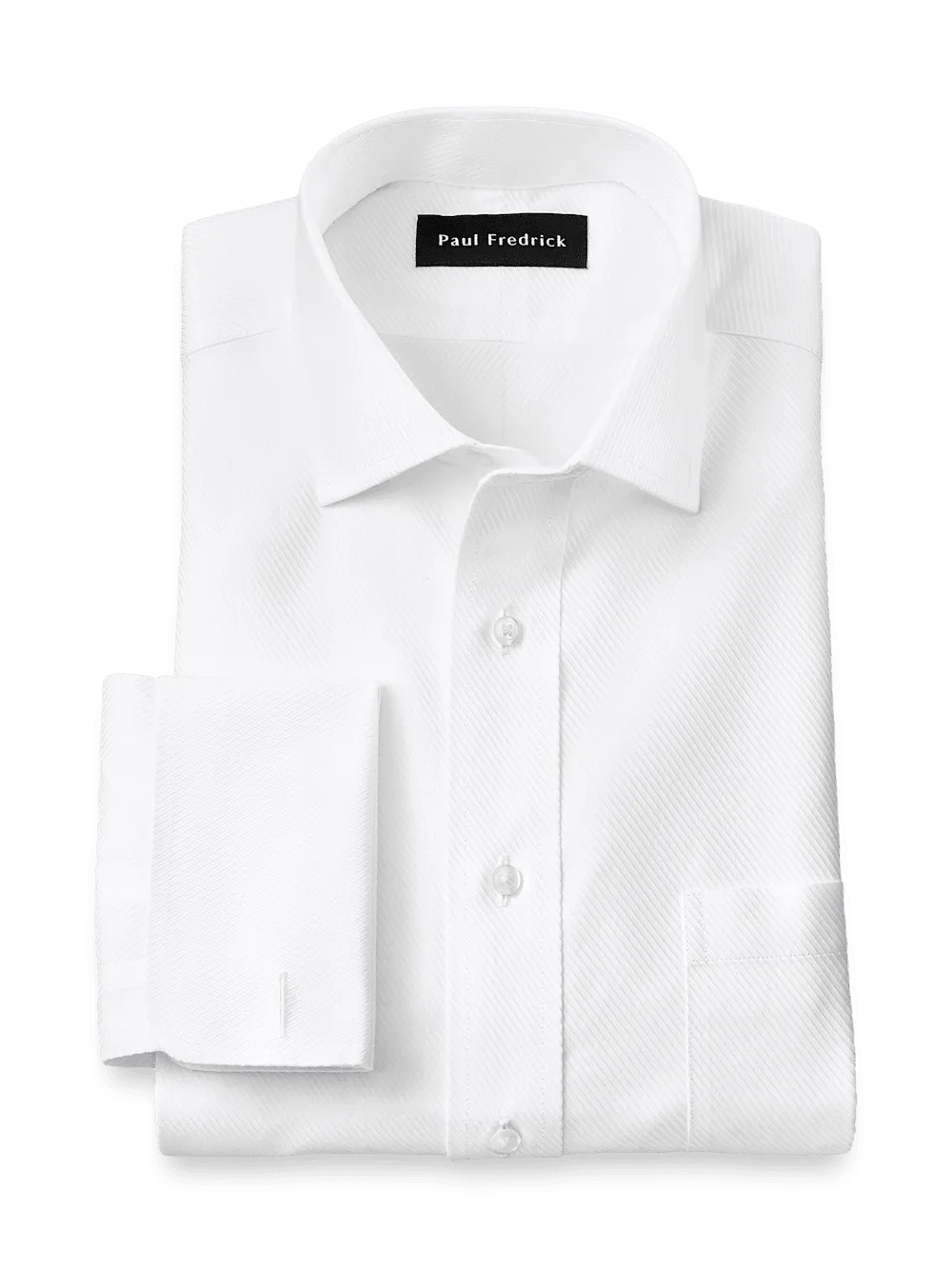 Non-Iron Cotton Twill Spread Collar French Cuff Dress Shirt - White