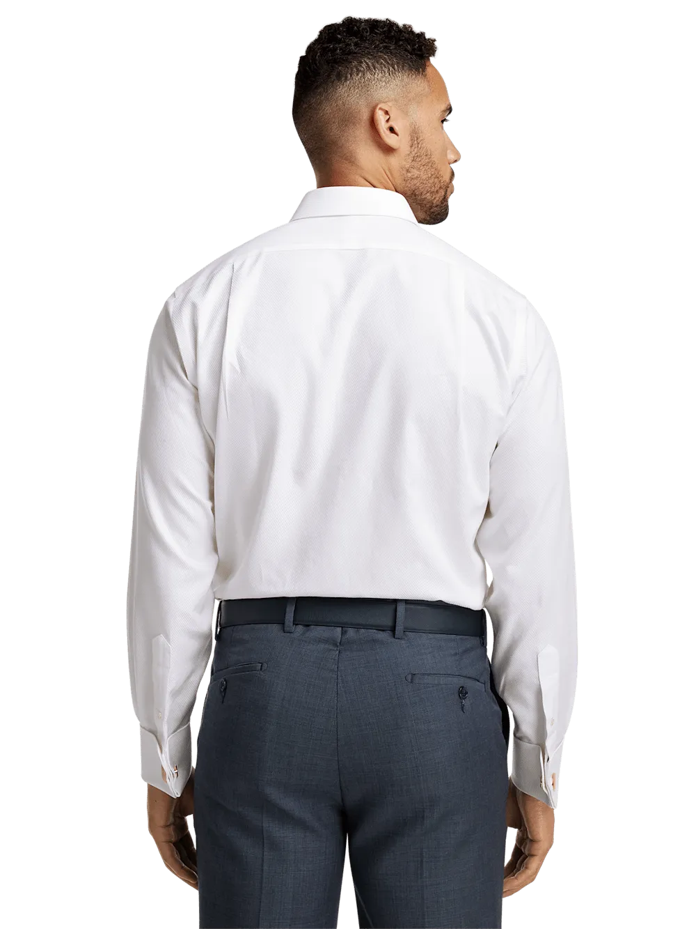 Non-Iron Cotton Twill Spread Collar French Cuff Dress Shirt - White