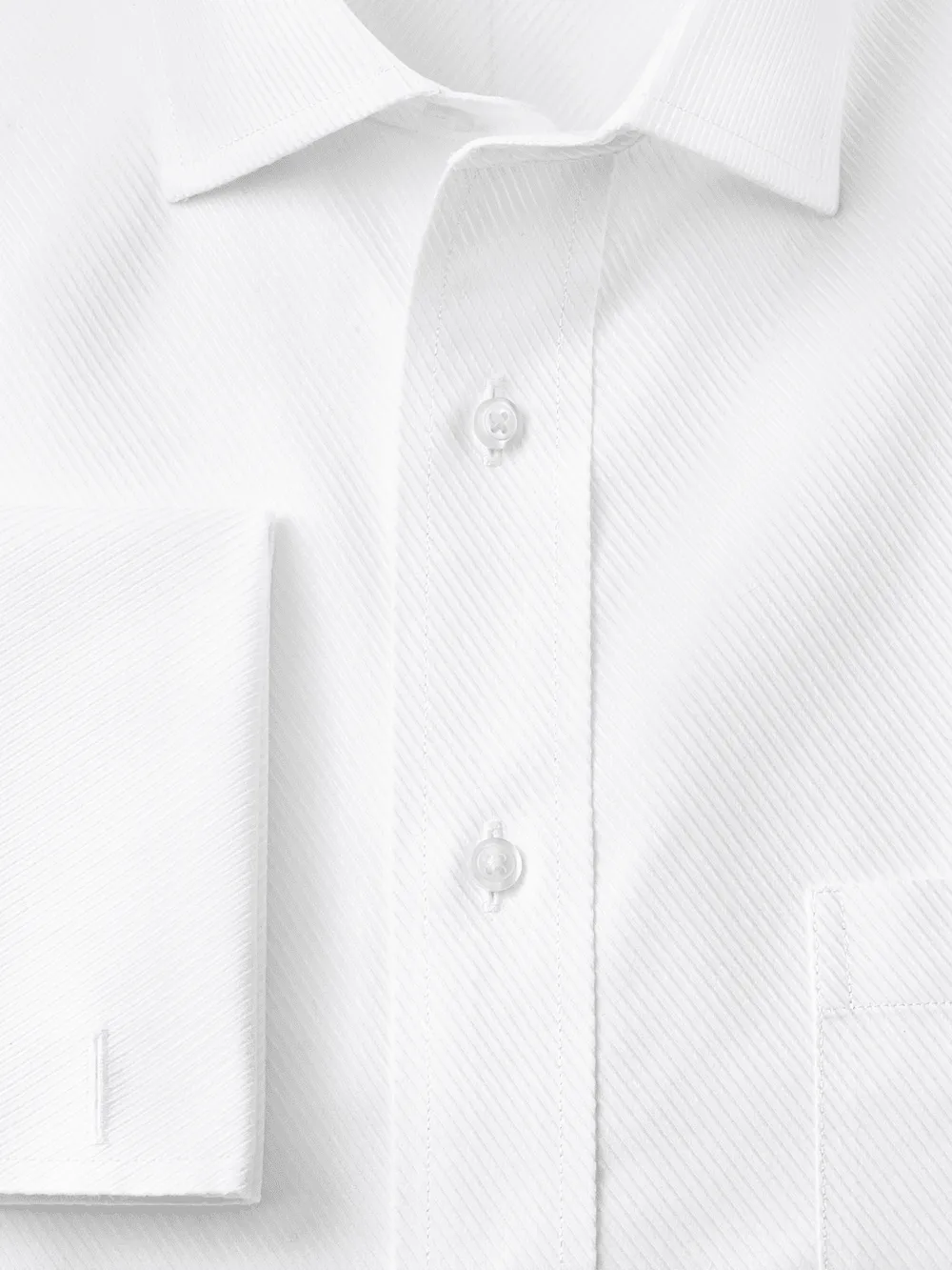 Non-Iron Cotton Twill Spread Collar French Cuff Dress Shirt - White