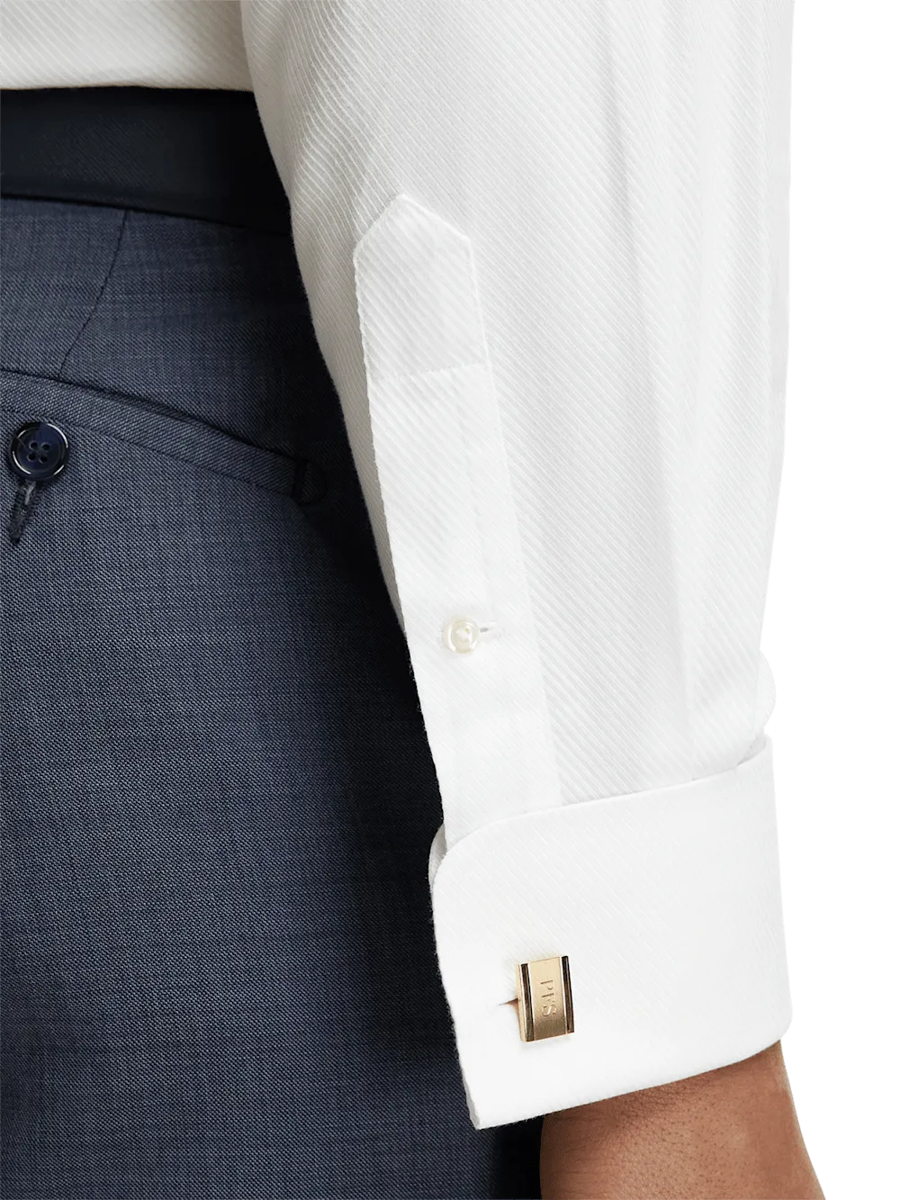 Non-Iron Cotton Twill Spread Collar French Cuff Dress Shirt - White