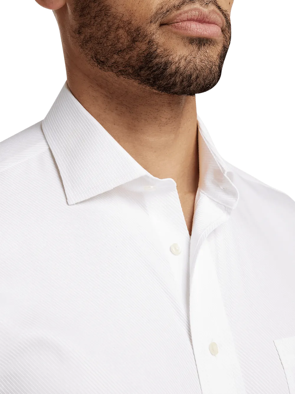 Non-Iron Cotton Twill Spread Collar French Cuff Dress Shirt - White