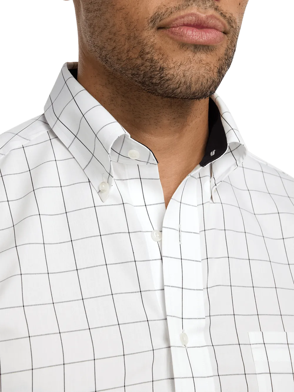 Non-Iron Cotton Windowpane Dress Shirt With Contrast Trim - Black