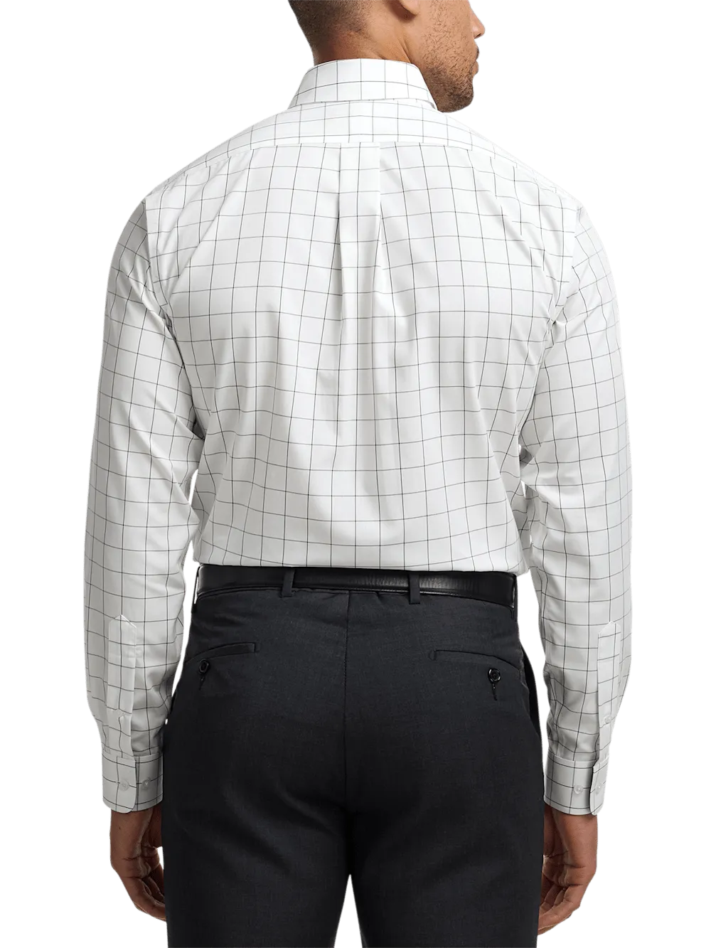 Non-Iron Cotton Windowpane Dress Shirt With Contrast Trim - Black
