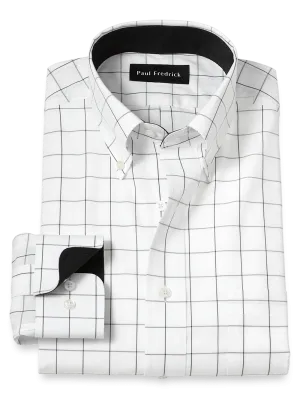Non-Iron Cotton Windowpane Dress Shirt With Contrast Trim - Black