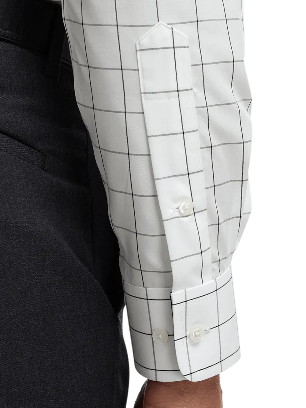 Non-Iron Cotton Windowpane Dress Shirt With Contrast Trim - Black
