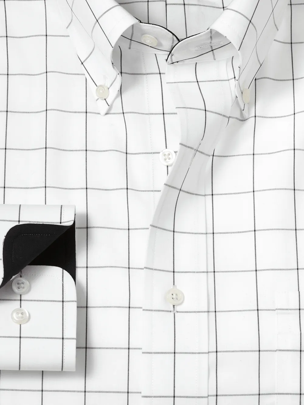 Non-Iron Cotton Windowpane Dress Shirt With Contrast Trim - Black