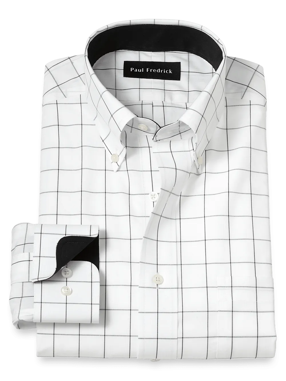 Non-Iron Cotton Windowpane Dress Shirt With Contrast Trim - Black