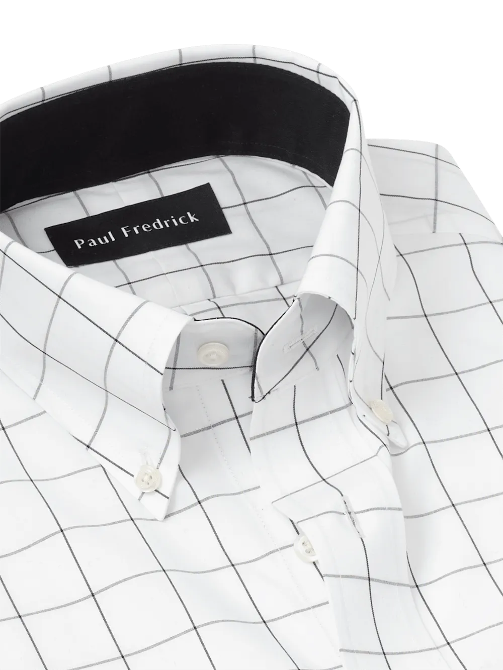 Non-Iron Cotton Windowpane Dress Shirt With Contrast Trim - Black