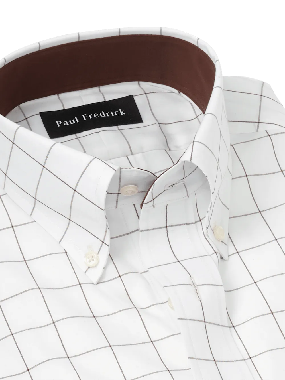 Non-Iron Cotton Windowpane Dress Shirt With Contrast Trim - Brown