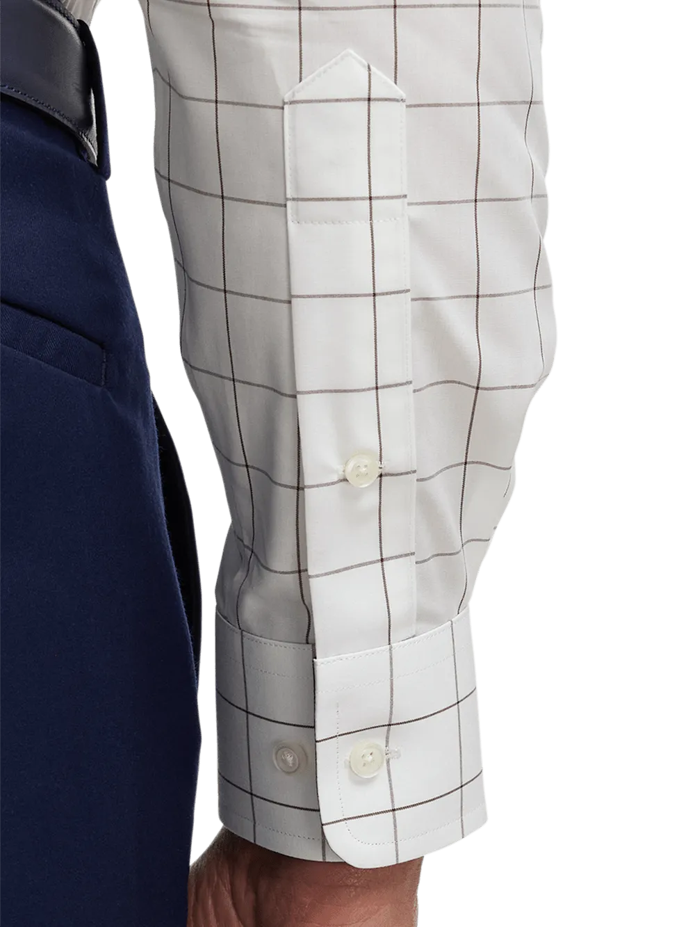 Non-Iron Cotton Windowpane Dress Shirt With Contrast Trim - Brown