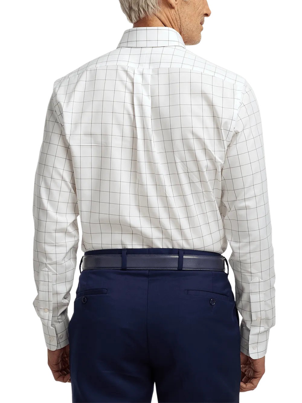 Non-Iron Cotton Windowpane Dress Shirt With Contrast Trim - Brown