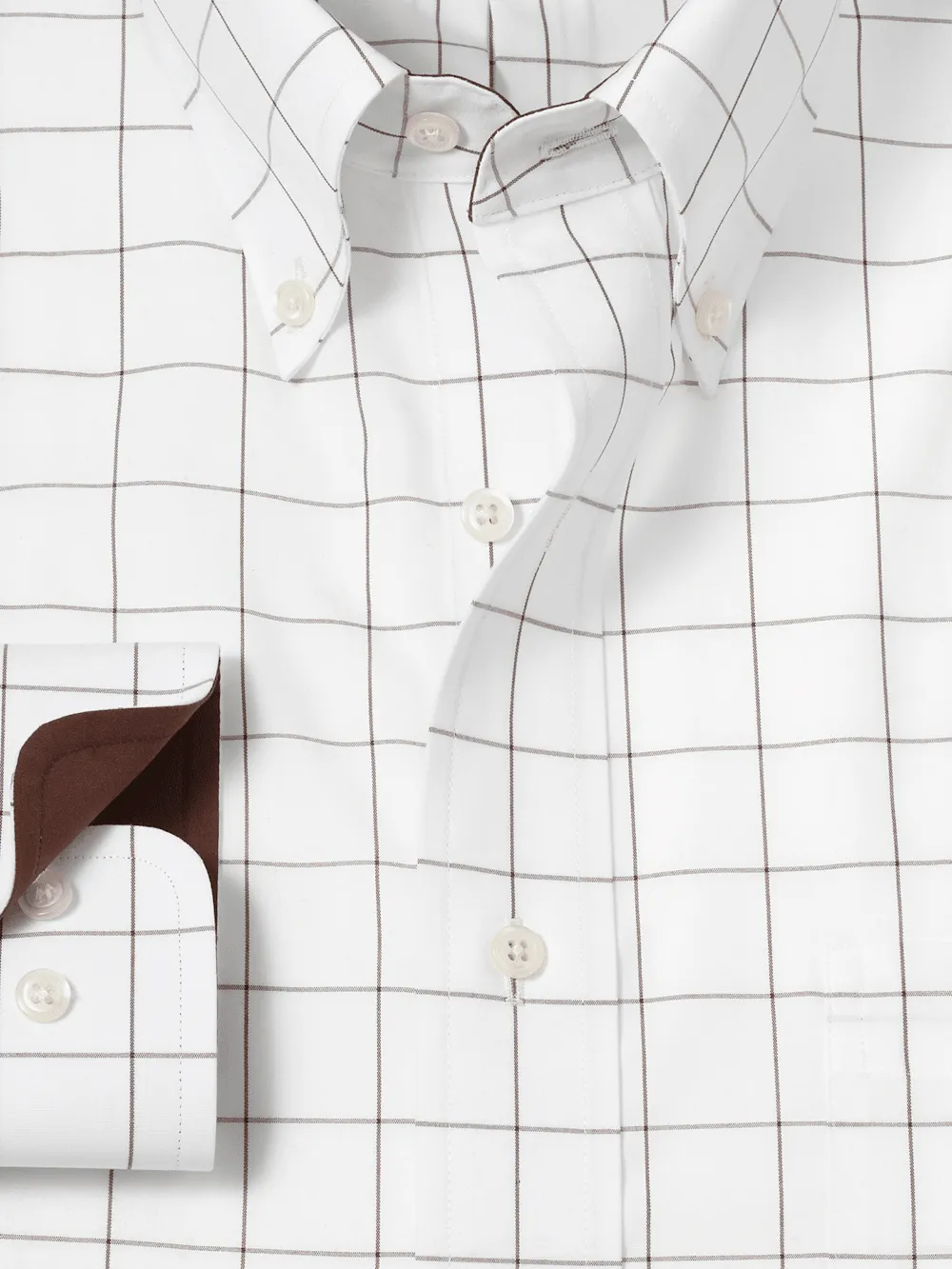 Non-Iron Cotton Windowpane Dress Shirt With Contrast Trim - Brown