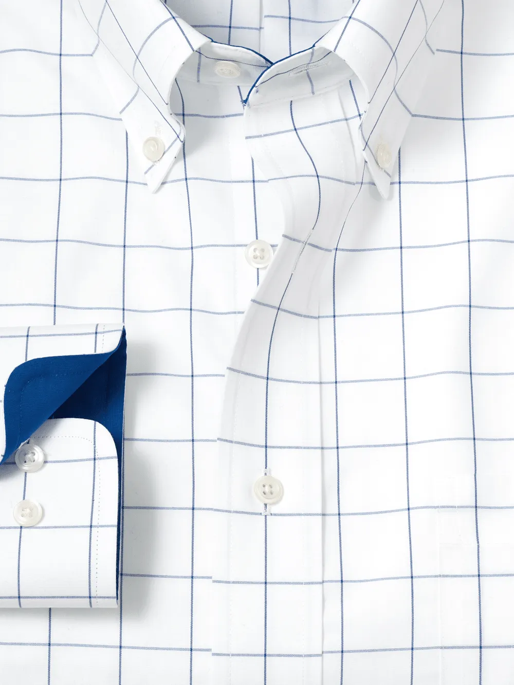 Non-Iron Cotton Windowpane Dress Shirt With Contrast Trim - Cobalt