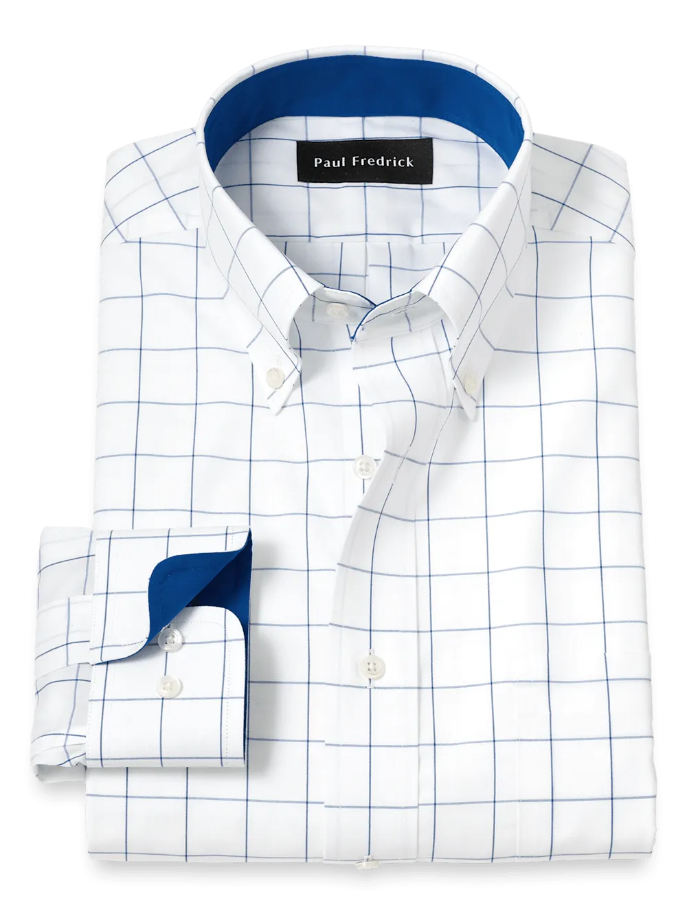 Non-Iron Cotton Windowpane Dress Shirt With Contrast Trim - Cobalt