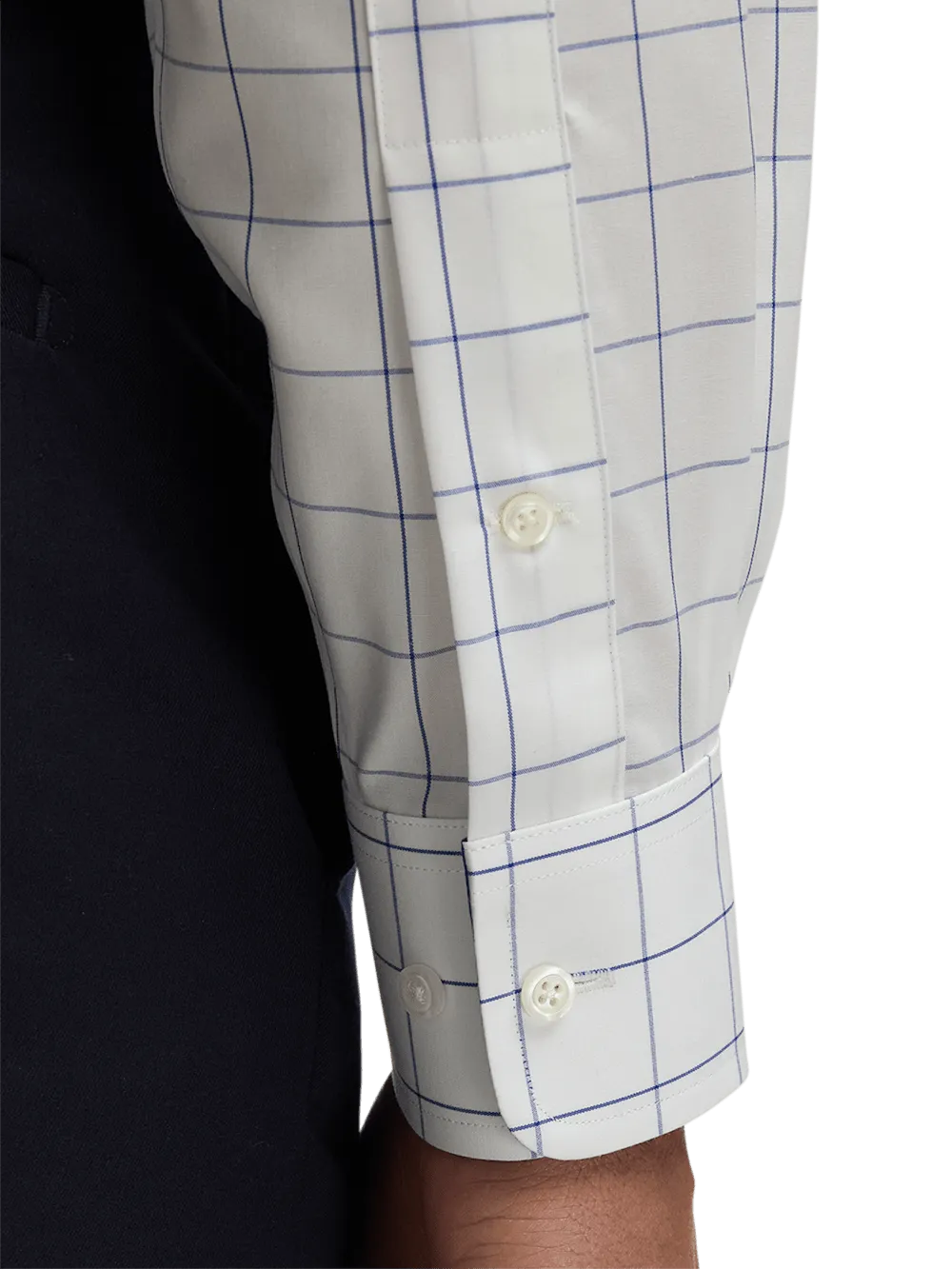 Non-Iron Cotton Windowpane Dress Shirt With Contrast Trim - Cobalt
