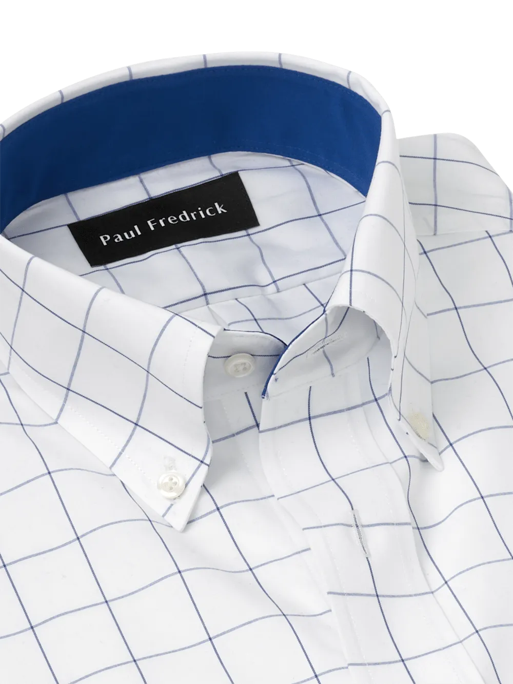 Non-Iron Cotton Windowpane Dress Shirt With Contrast Trim - Cobalt