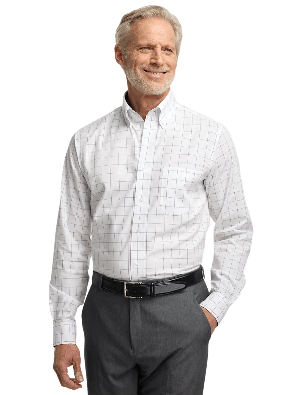 Non-Iron Cotton Windowpane Dress Shirt With Contrast Trim - Purple