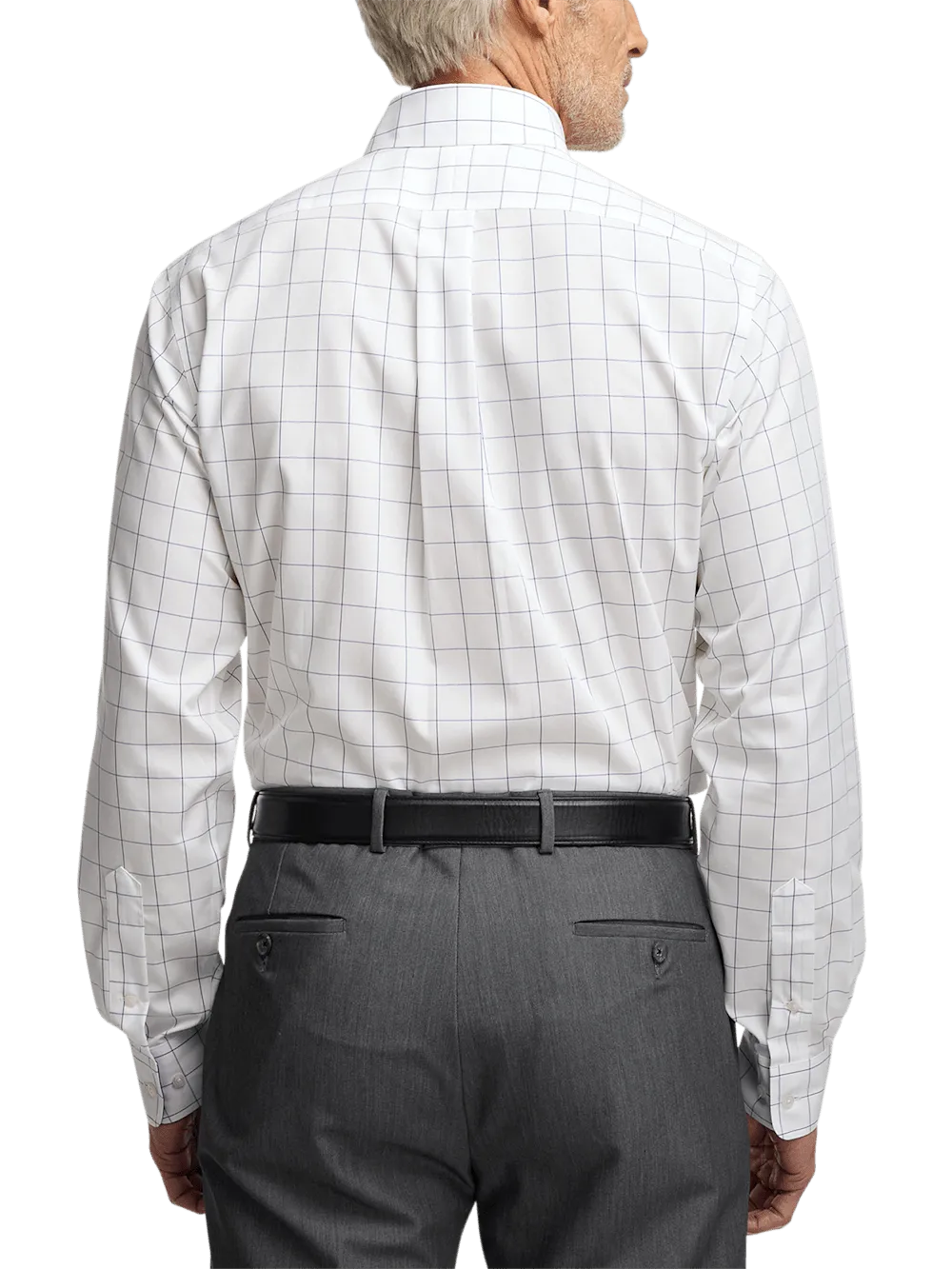 Non-Iron Cotton Windowpane Dress Shirt With Contrast Trim - Purple