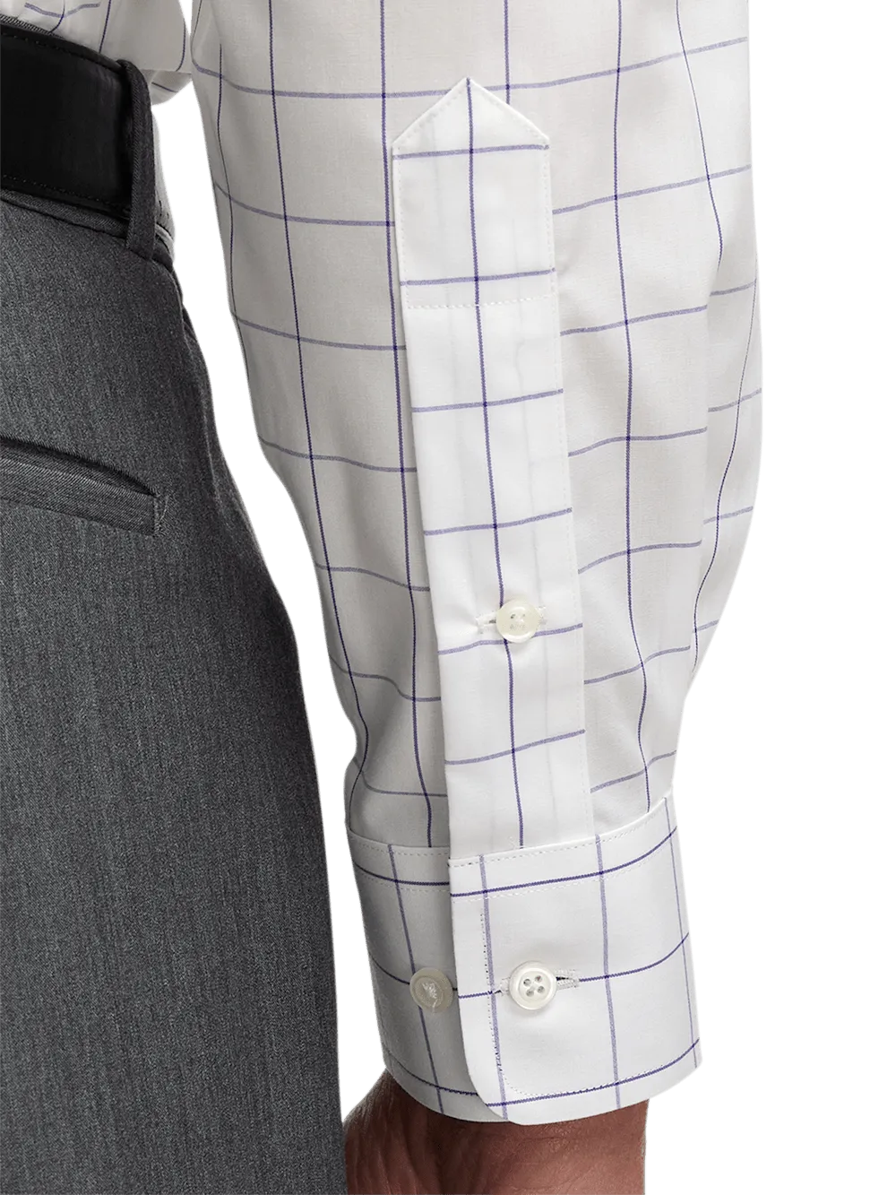 Non-Iron Cotton Windowpane Dress Shirt With Contrast Trim - Purple
