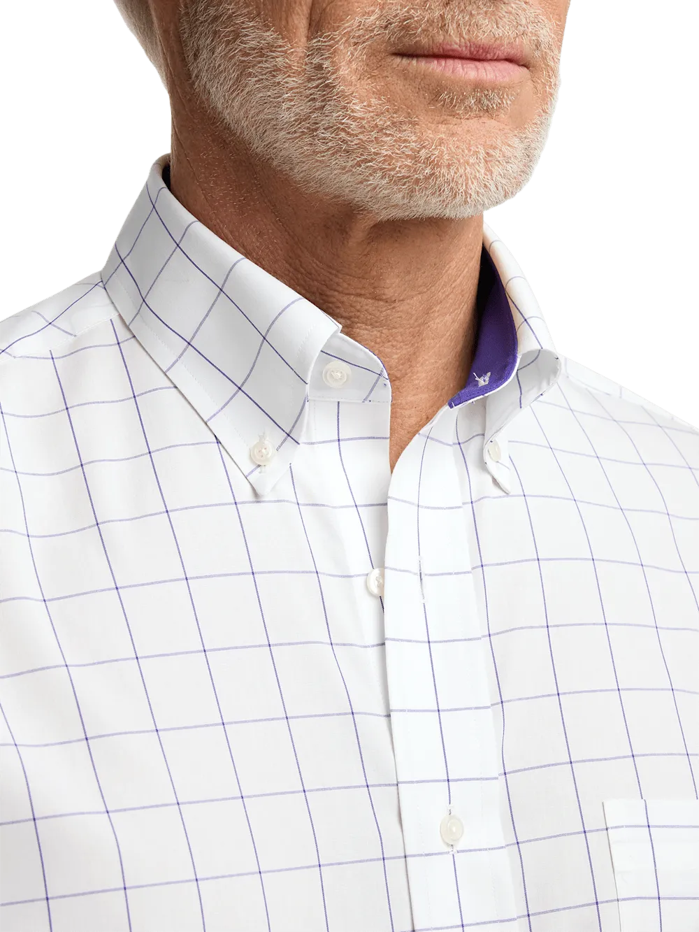 Non-Iron Cotton Windowpane Dress Shirt With Contrast Trim - Purple