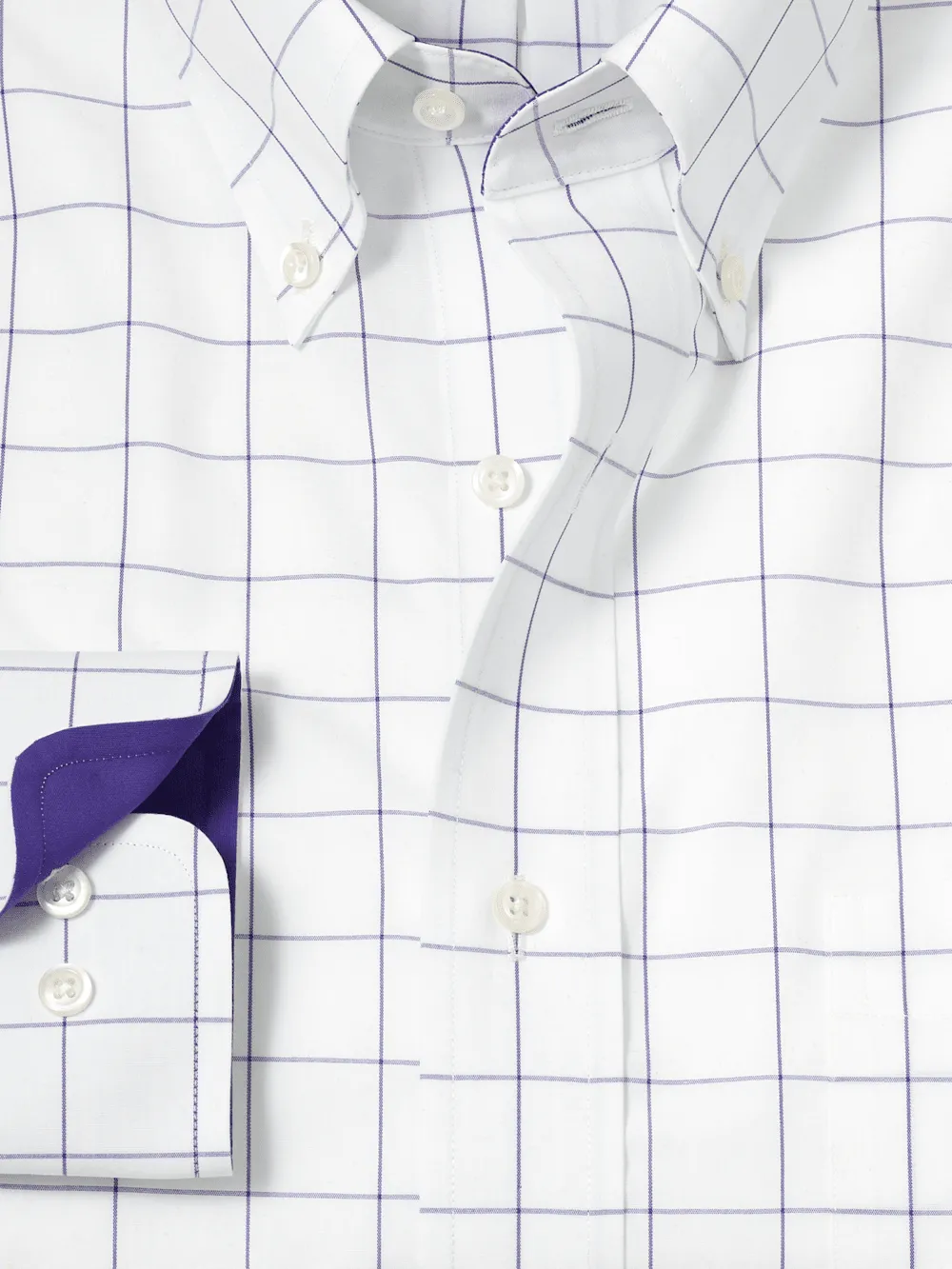 Non-Iron Cotton Windowpane Dress Shirt With Contrast Trim - Purple