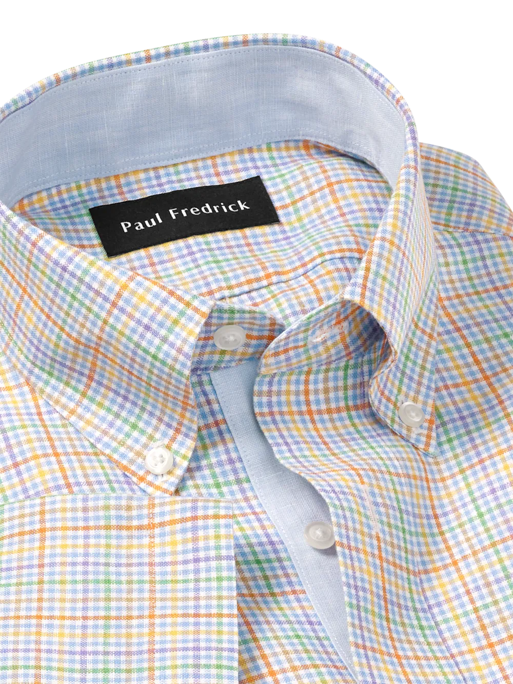 Non-Iron Linen Plaid Dress Shirt With Contrast Trim - Multi