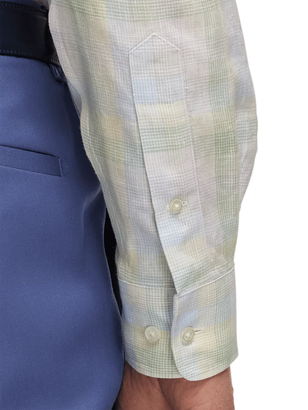 Non-Iron Linen Plaid Dress Shirt With Contrast Trim - Multi
