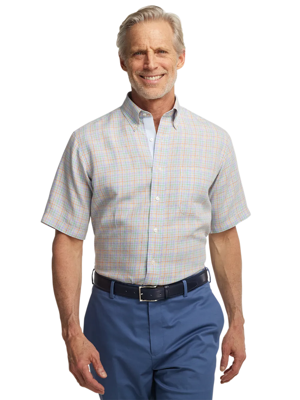 Non-Iron Linen Plaid Dress Shirt With Contrast Trim - Multi