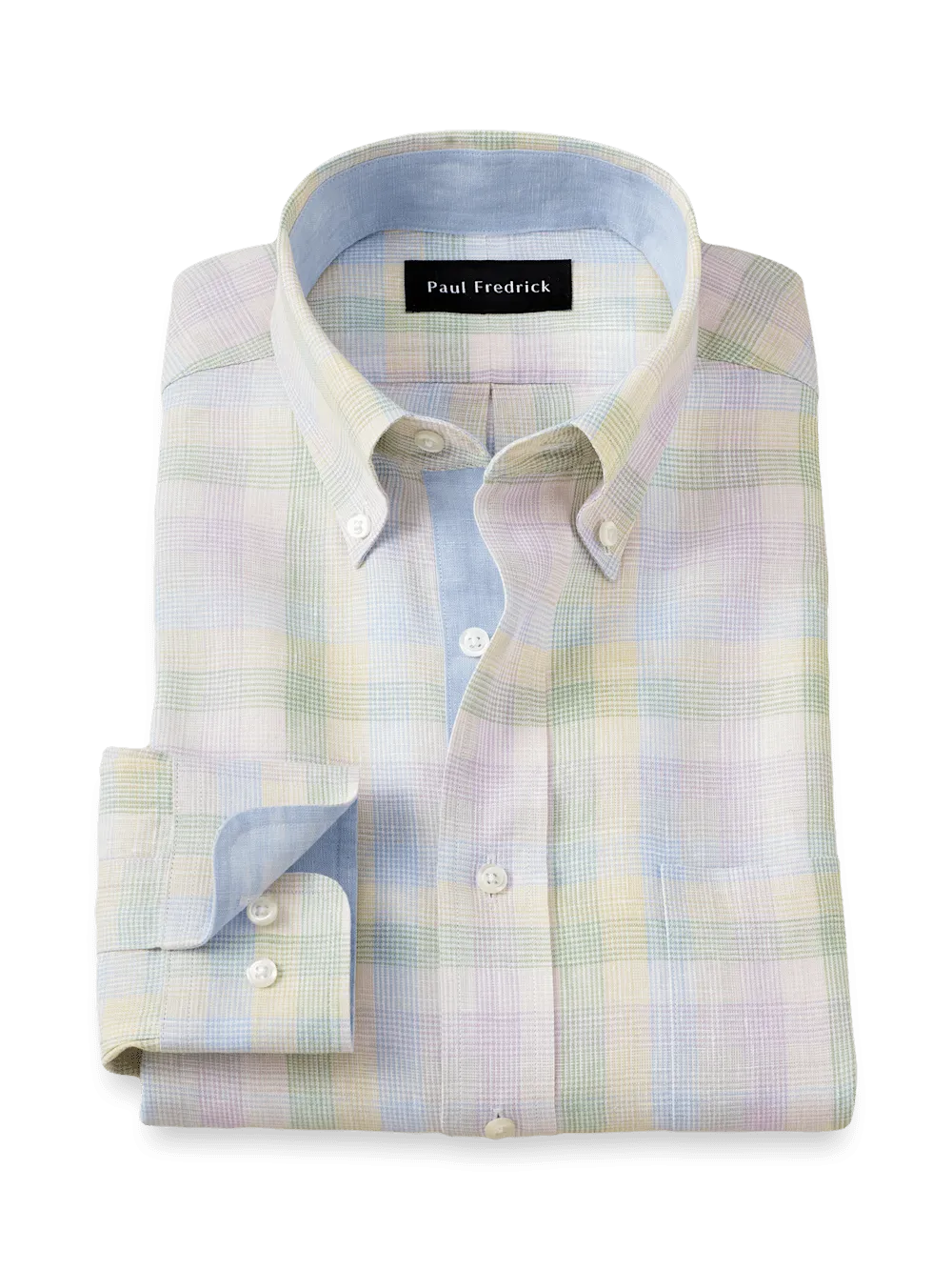 Non-Iron Linen Plaid Dress Shirt With Contrast Trim - Multi