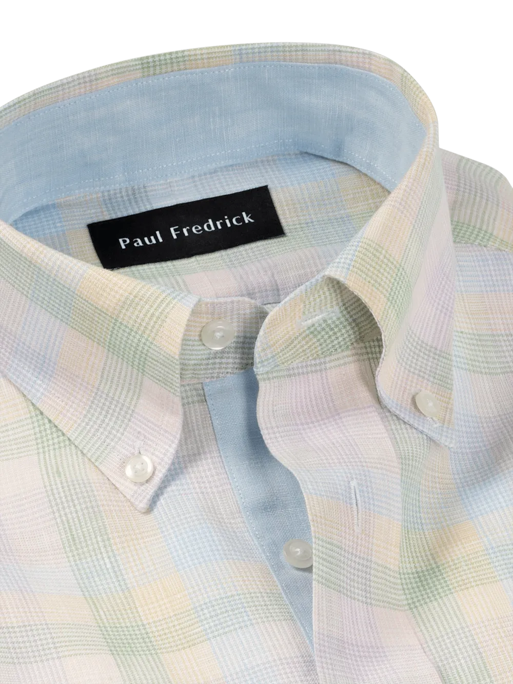 Non-Iron Linen Plaid Dress Shirt With Contrast Trim - Multi