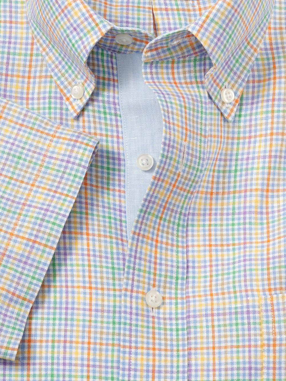 Non-Iron Linen Plaid Dress Shirt With Contrast Trim - Multi