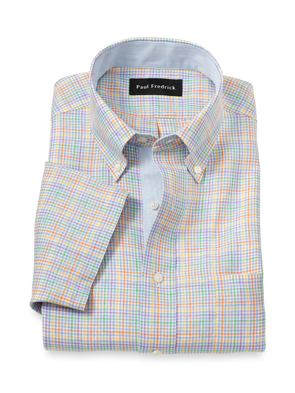 Non-Iron Linen Plaid Dress Shirt With Contrast Trim - Multi