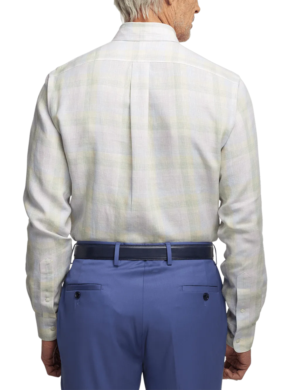 Non-Iron Linen Plaid Dress Shirt With Contrast Trim - Multi