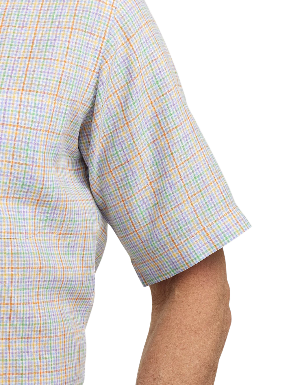 Non-Iron Linen Plaid Dress Shirt With Contrast Trim - Multi