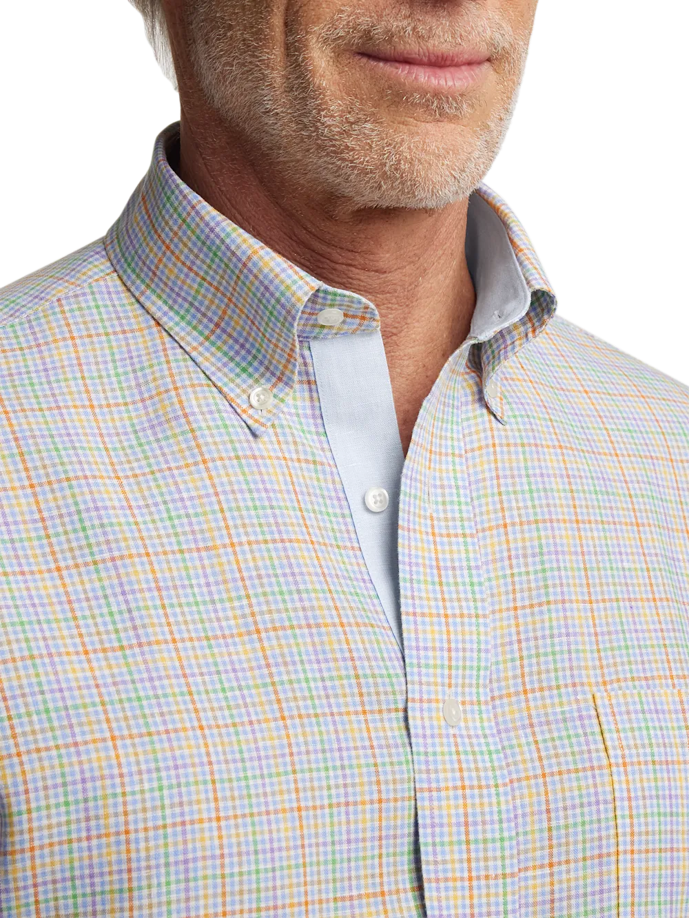 Non-Iron Linen Plaid Dress Shirt With Contrast Trim - Multi
