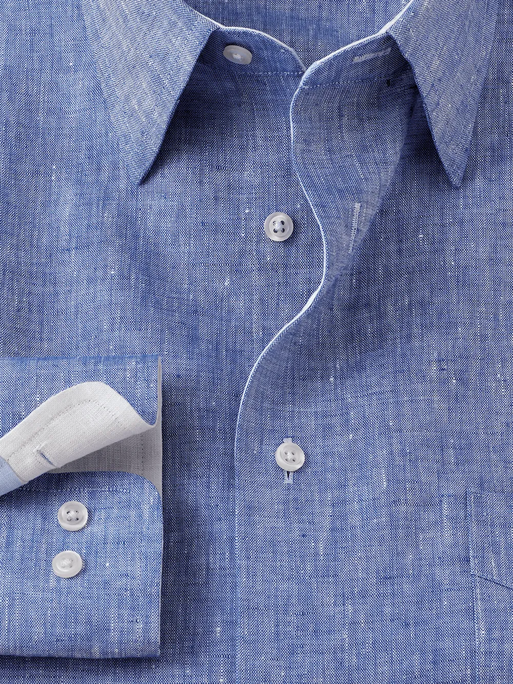 Non-Iron Linen Solid Dress Shirt With Contrast Trim - Dark Blue