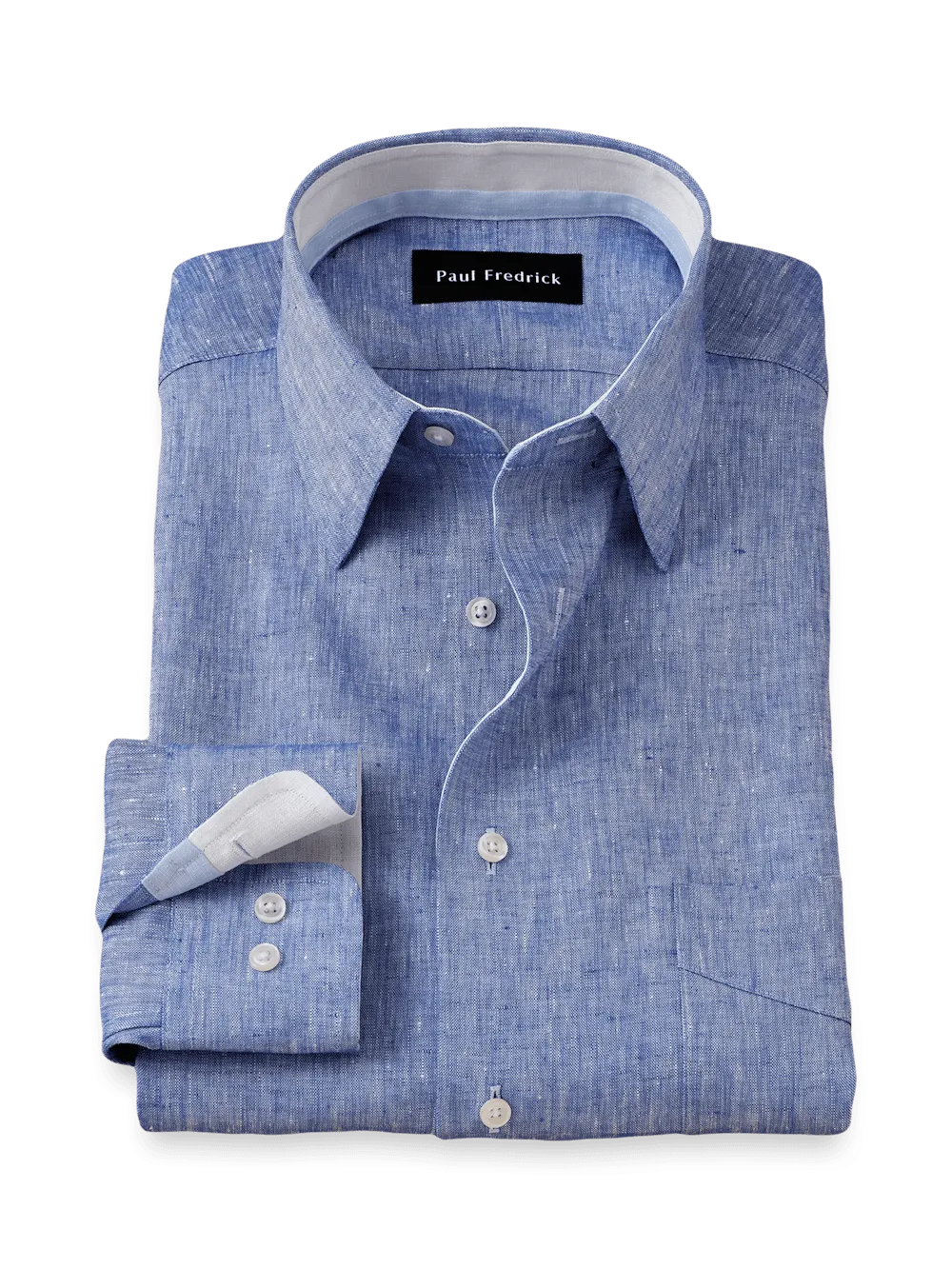 Non-Iron Linen Solid Dress Shirt With Contrast Trim - Dark Blue