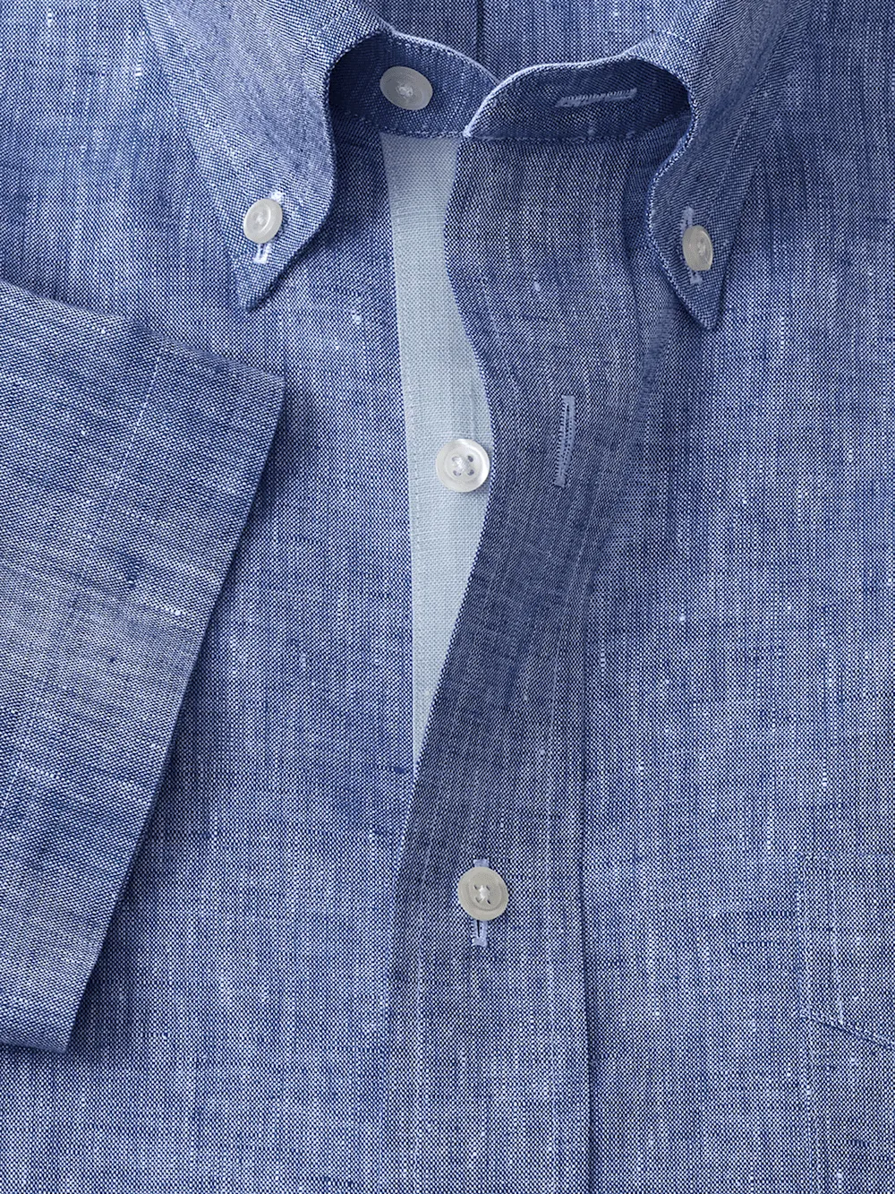 Non-Iron Linen Solid Dress Shirt With Contrast Trim - Dark Blue